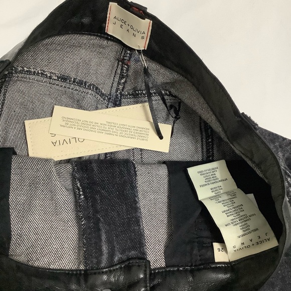 Alice + Olívia Jenny Vegan Leather Combo Jeans size 26 NWT (W629) - Picture 16 of 16